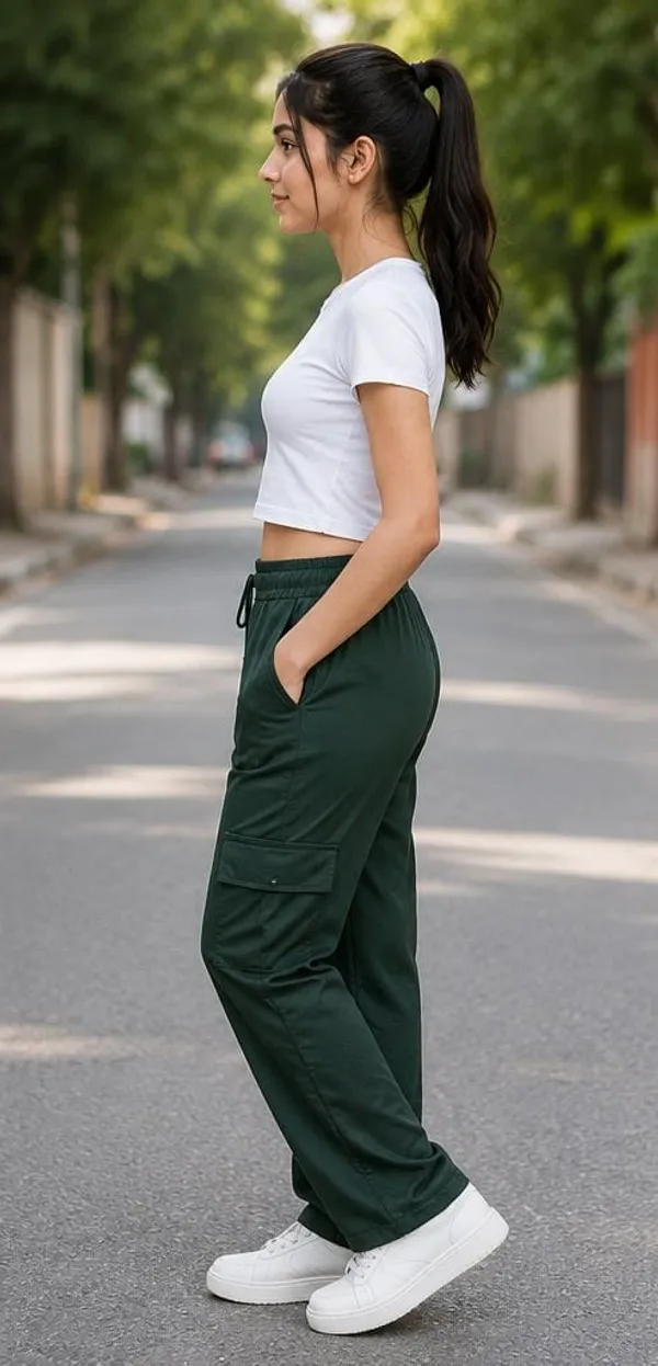 Dark_Green_Relaxed_Fit_Cargo_Pants_For_Girl