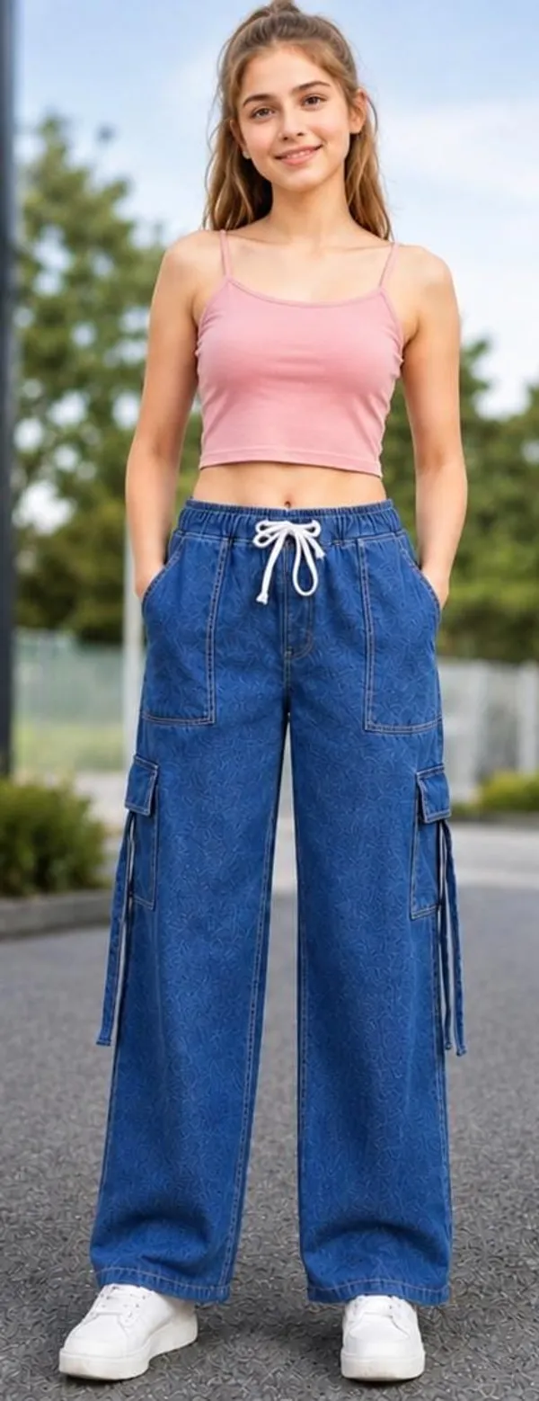Blue_Denim_Wide_Leg_Cargo_Pants_for_Girl