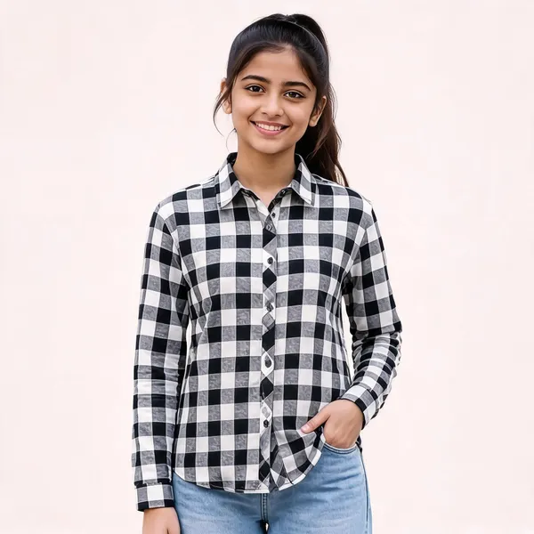 Black_White_Checkered_Button-Front_Shirt_for_Girl