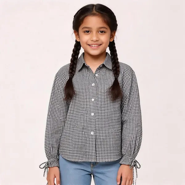 Black_And_White_Checked_Casual_Shirt_for_Girl