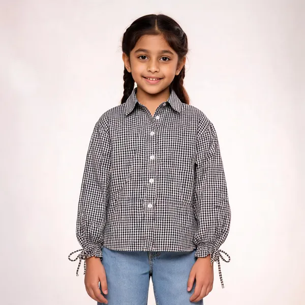 Black_And_White_Checked_Casual_Shirt_for_Girl