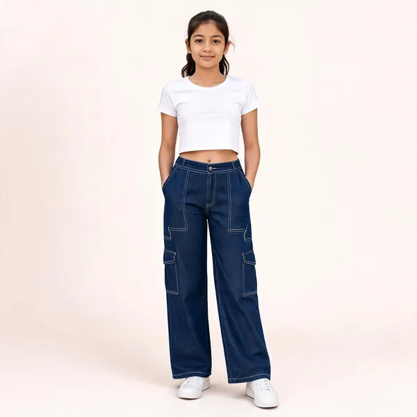 Blue_Denim_Wide_Leg_Cargo_Pants_for_Girl