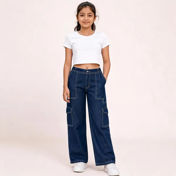 Blue_Denim_Wide_Leg_Cargo_Pants_for_Girl