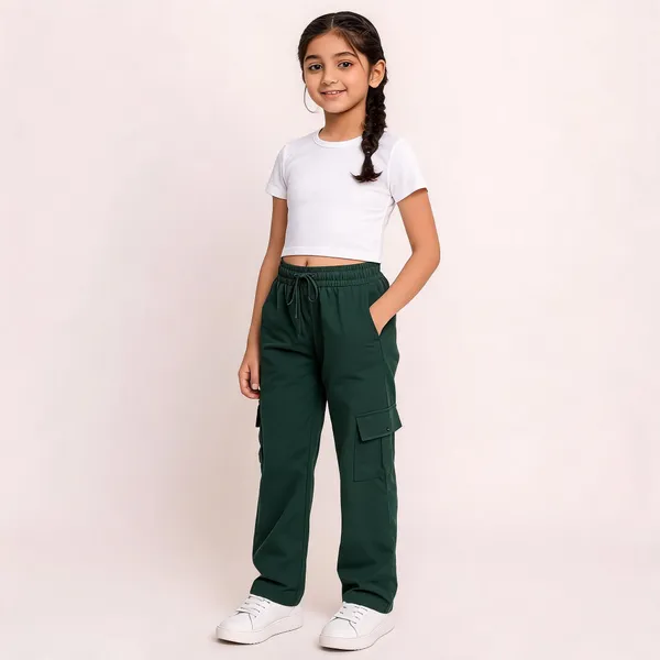 Dark_Green_Relaxed_Fit_Cargo_Pants_For_Girl