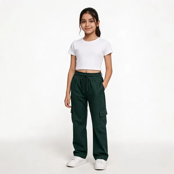 Dark_Green_Relaxed_Fit_Cargo_Pants_For_Girl