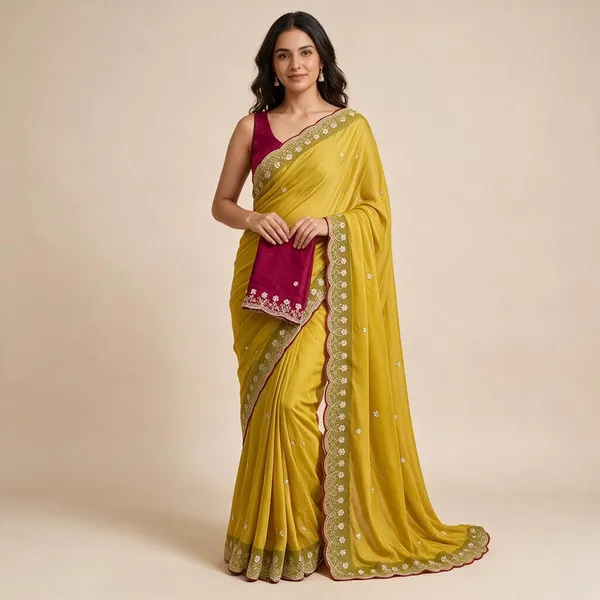 Yellow_Georgette_Saree_For_Women