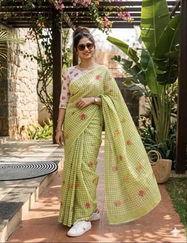 Green_Linen_Saree_For_Women