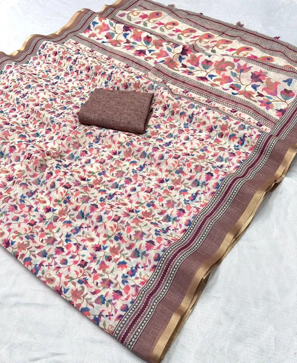 Cream_Linen_Saree_For_Women