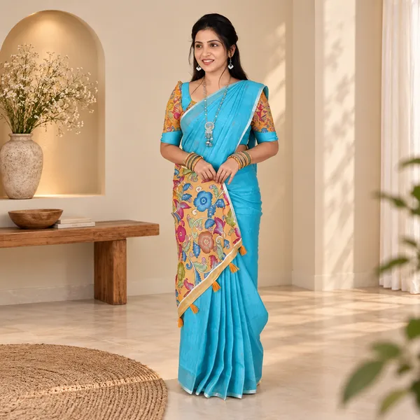 Blue_Linen_Saree_For_Women