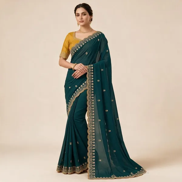 Teal_Green_Georgette_Saree_For_Women