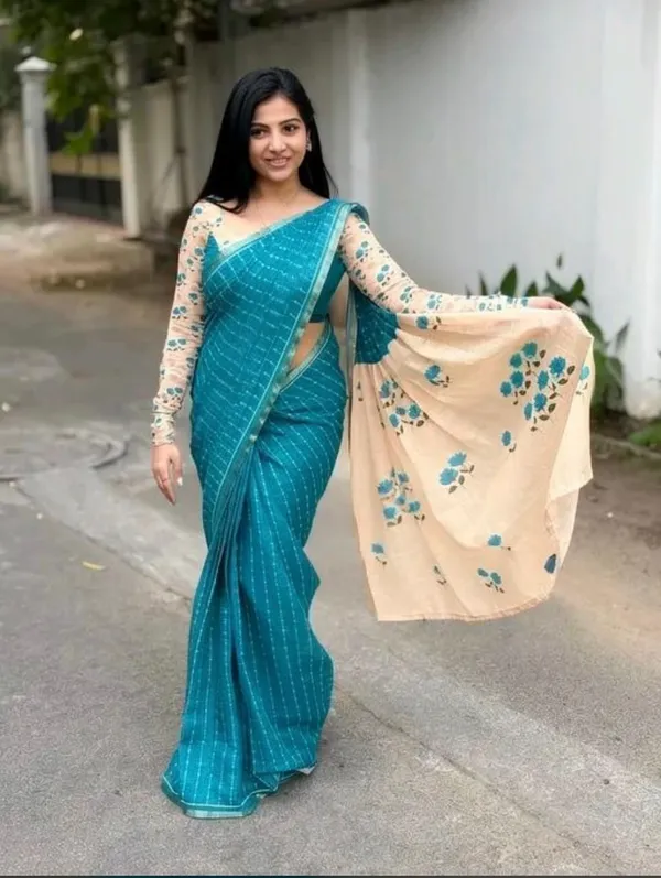 Teal_Linen_Saree_For_Women