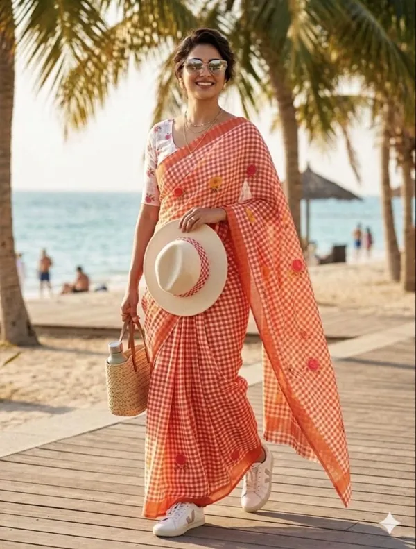 Orange_Linen_Saree_For_Women