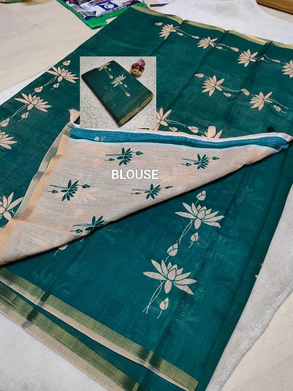 Teal_Linen_Saree_For_Women