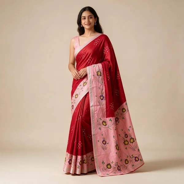 Red_Linen_Saree_For_Women
