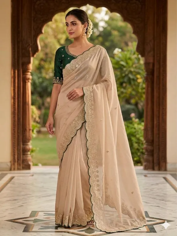 Cream_Georgette_Saree_For_Women