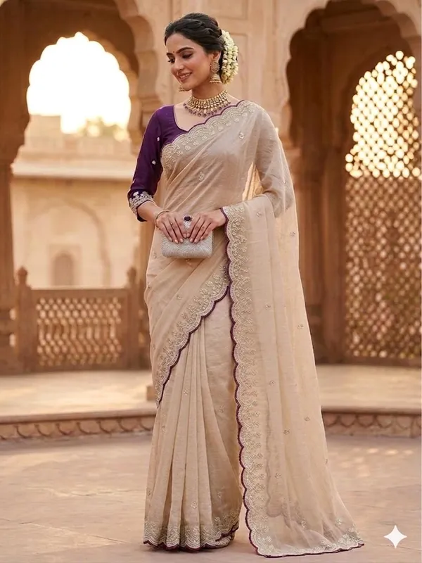 Beige_Georgette_Saree_For_Women
