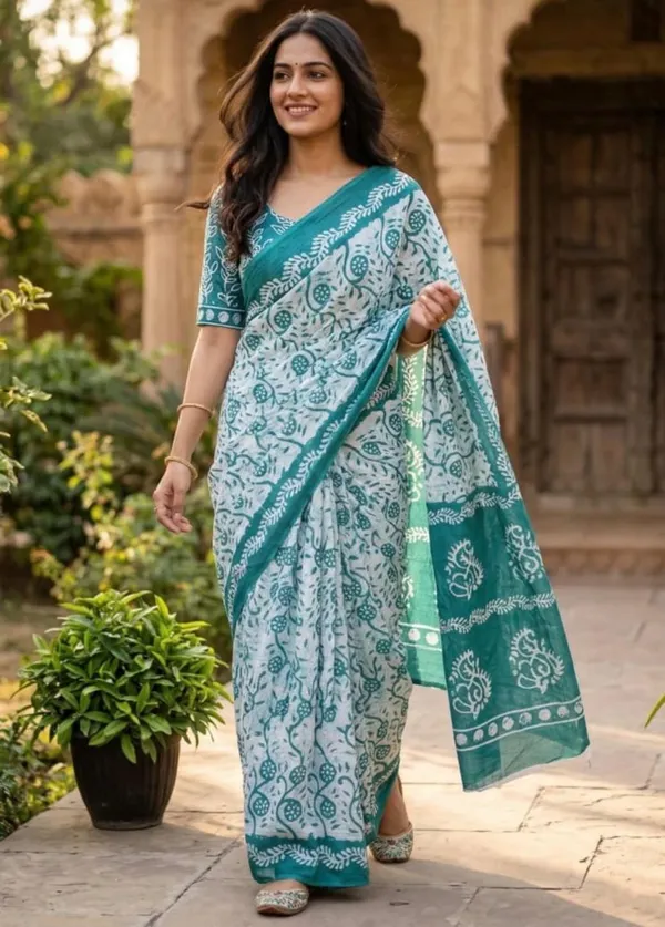 Teal_Linen_Saree_For_Women
