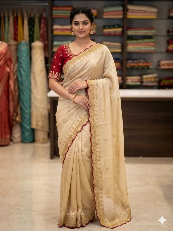Cream_Georgette_Saree_For_Women