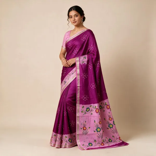 Magenta_Linen_Saree_For_Women