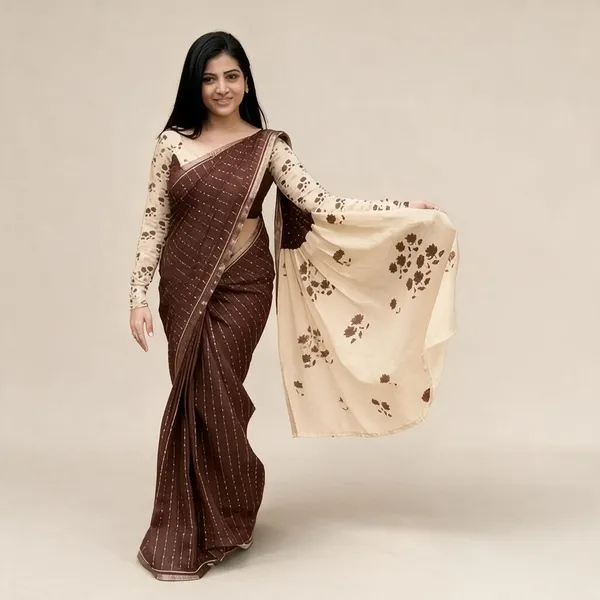 Brown_Linen_Saree_For_Women