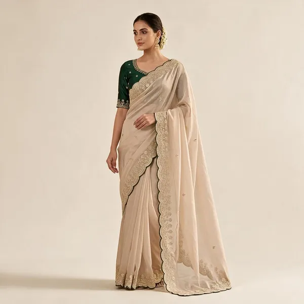 Cream_Georgette_Saree_For_Women