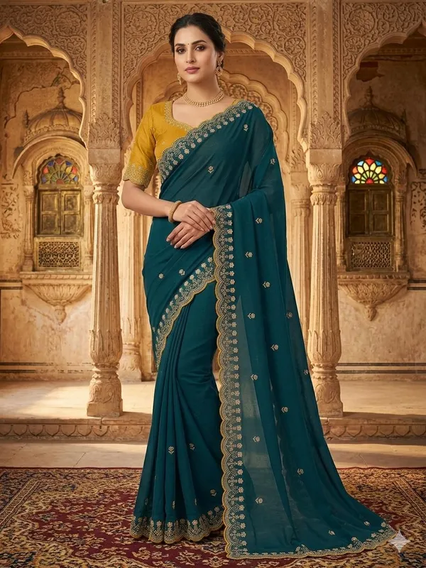 Teal_Green_Georgette_Saree_For_Women