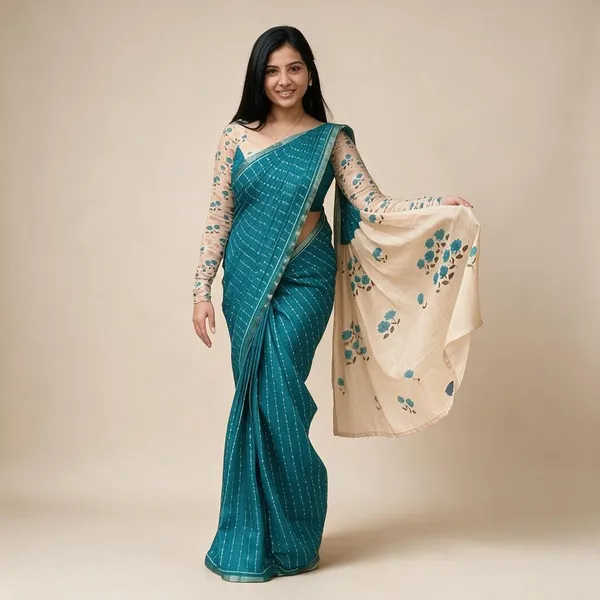 Teal_Linen_Saree_For_Women