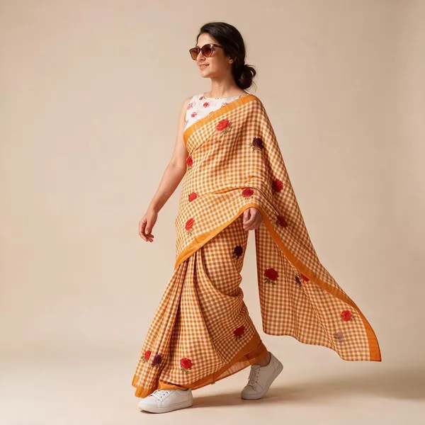 Orange_Linen_Saree_For_Women