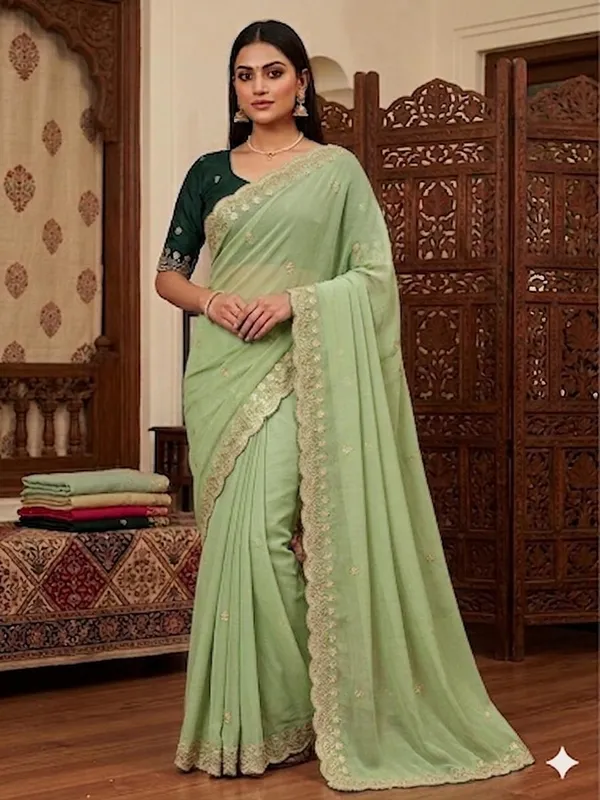 Green_Georgette_Saree_For_Women