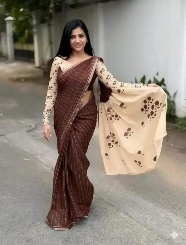Brown_Linen_Saree_For_Women