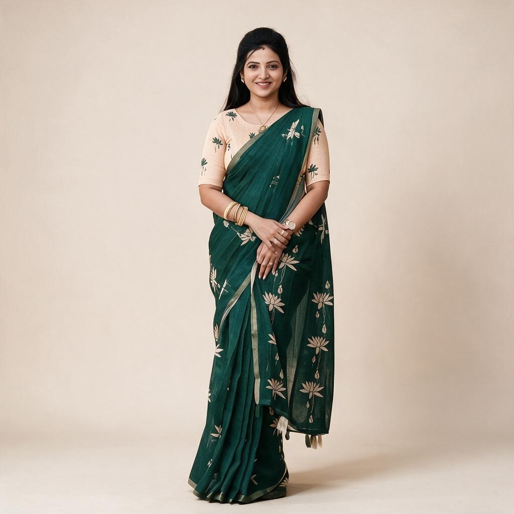 Green_Linen_Saree_For_Women