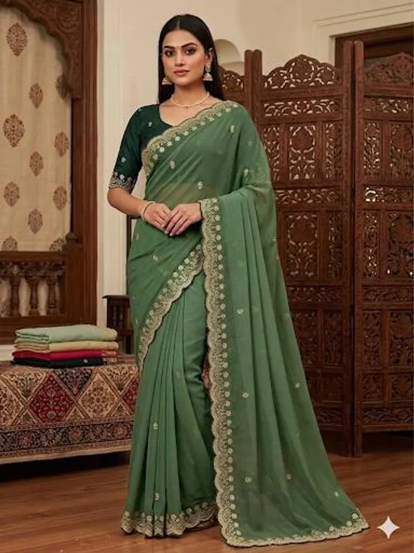 Green_Georgette_Saree_For_Women