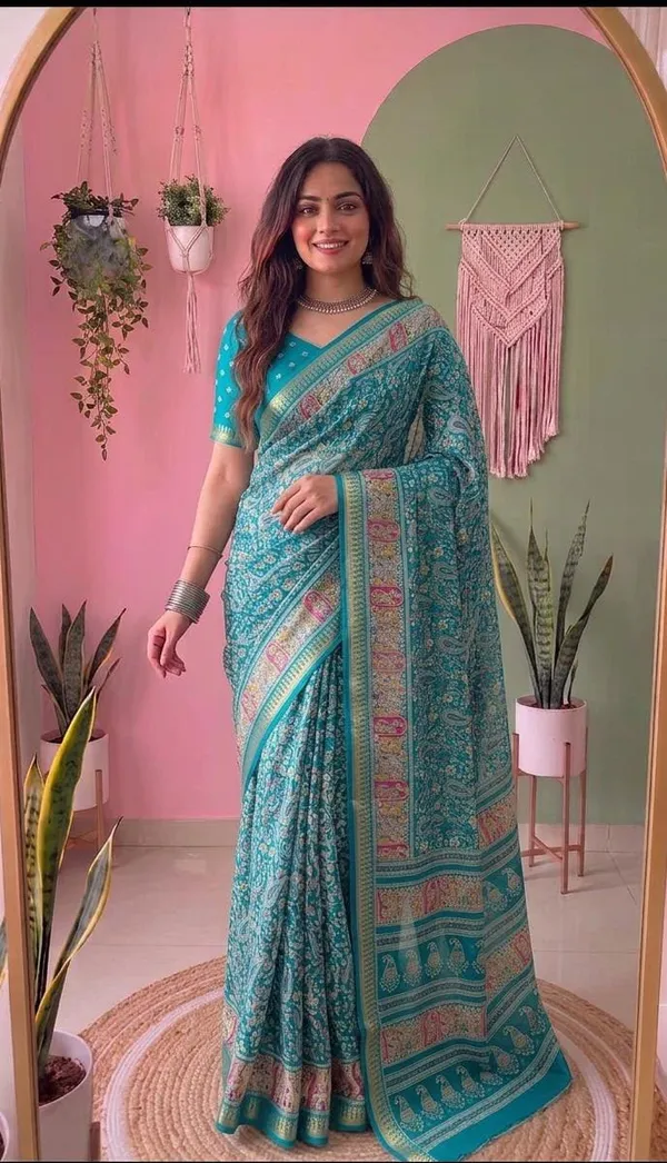 Teal_Moss_Mellow_Saree_For_Women