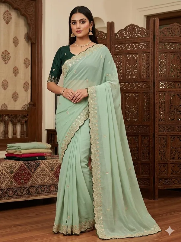 Green_Georgette_Saree_For_Women