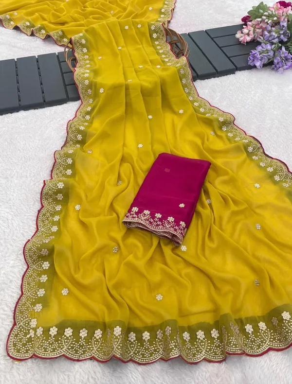 Yellow_Georgette_Saree_For_Women