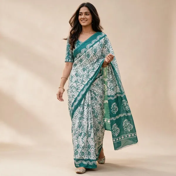 Teal_Linen_Saree_For_Women