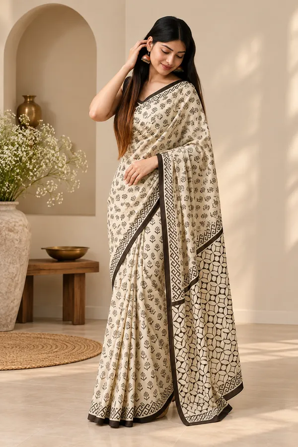 Cream_Linen_Saree_For_Women
