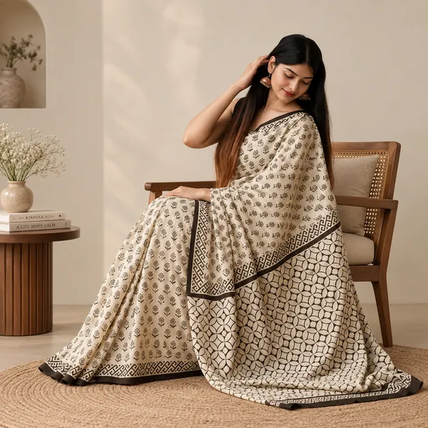Cream_Linen_Saree_For_Women