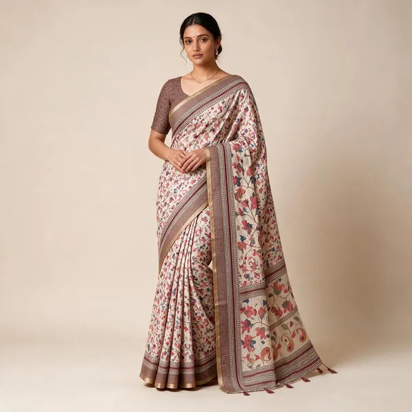 Cream_Linen_Saree_For_Women