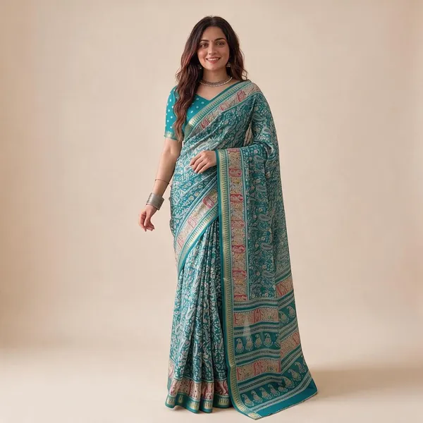 Teal_Moss_Mellow_Saree_For_Women