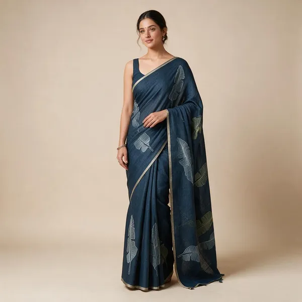Blue_Linen_Saree_For_Women