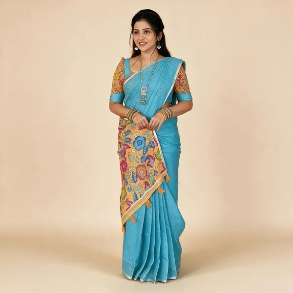 Blue_Linen_Saree_For_Women