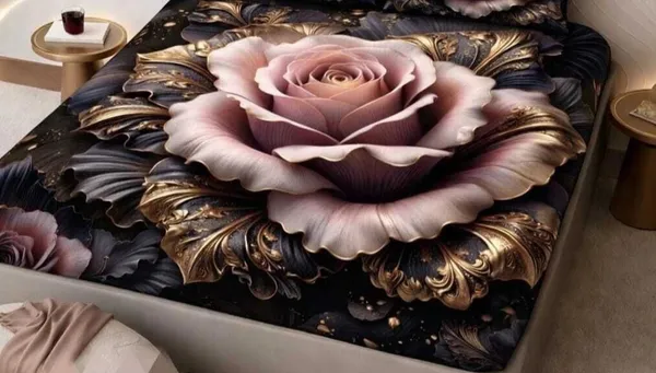 Black_Cotton_Polyester_Rose_Floral_Print_Queen_Size_Fitted_Bedsheet
