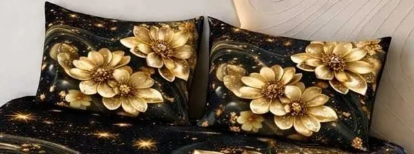 Black_Cotton_Polyester_Floral_Golden_Print_Queen_Size_Fitted_Bedsheet