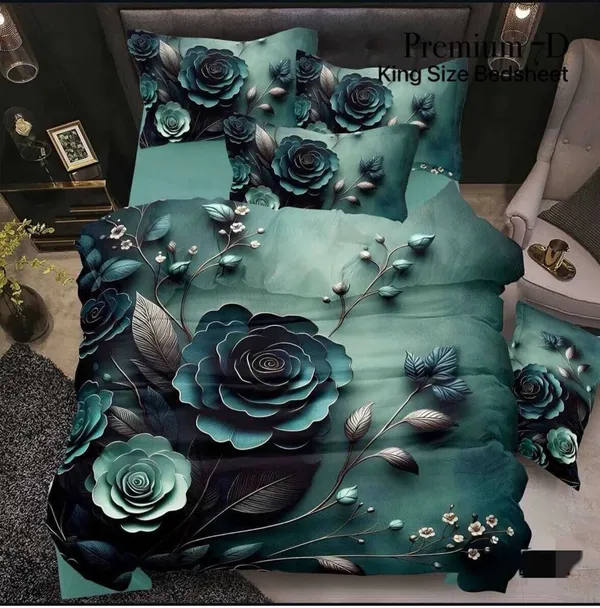 Green_Cotton_Polyester_Floral_Print_Queen_Size_Flat_Bedsheet