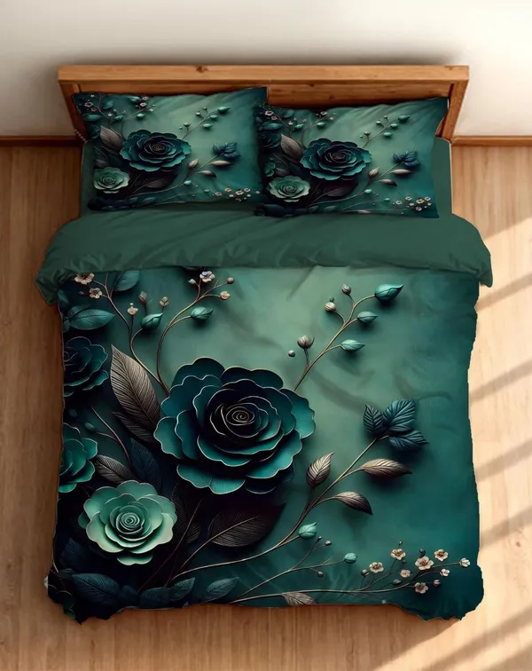 Green_Cotton_Polyester_Floral_Print_Queen_Size_Flat_Bedsheet