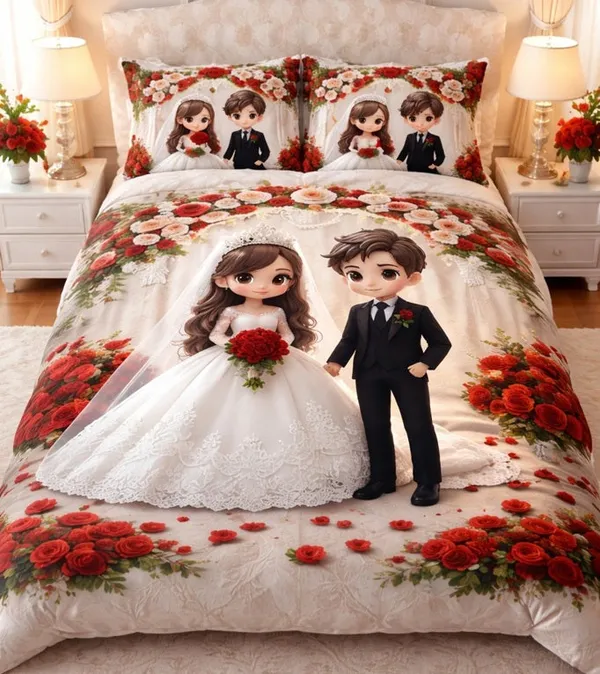 Cotton_Wedding_Couple_Floral_Print_Queen_Size_Bedsheet