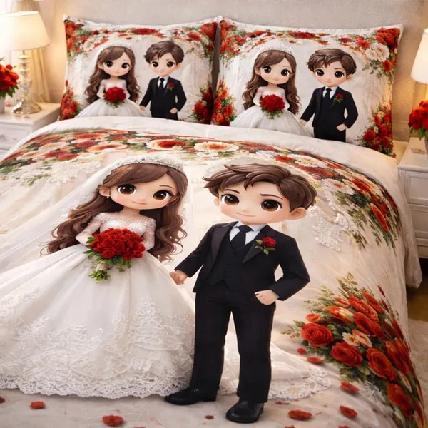 Cotton_Wedding_Couple_Floral_Print_Queen_Size_Bedsheet