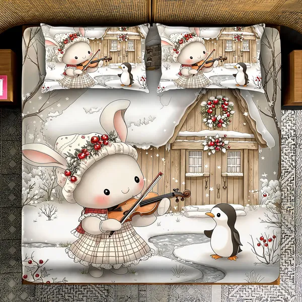 White_Cotton_Digital_Print_Super_King_Size_Flat_Bedsheet