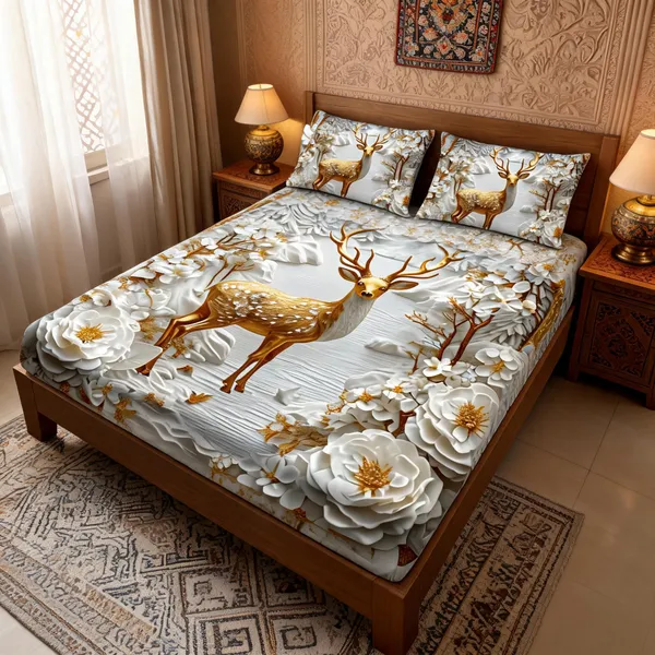 Cotton_Luxury_Golden_Deer_Floral_Print_King_Size_Bed_Sheet_Set